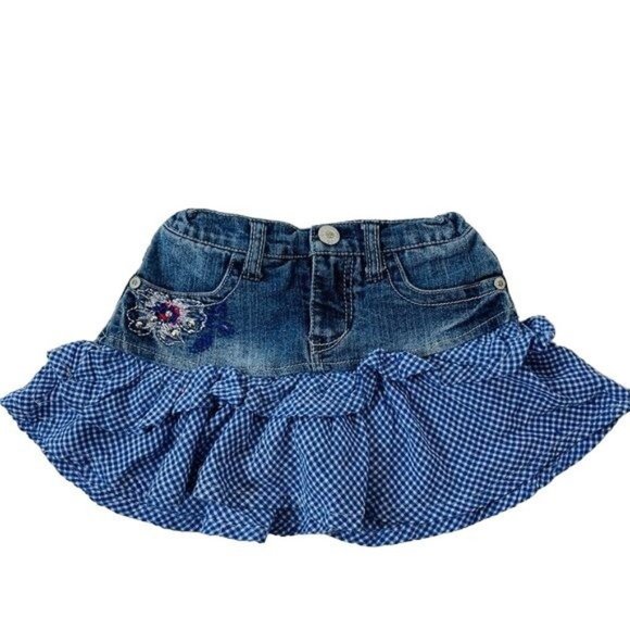 Guess Denim Jean Skirt Gingham Check Ruffle Peplum size 6 Girls Chambray - Picture 2 of 5